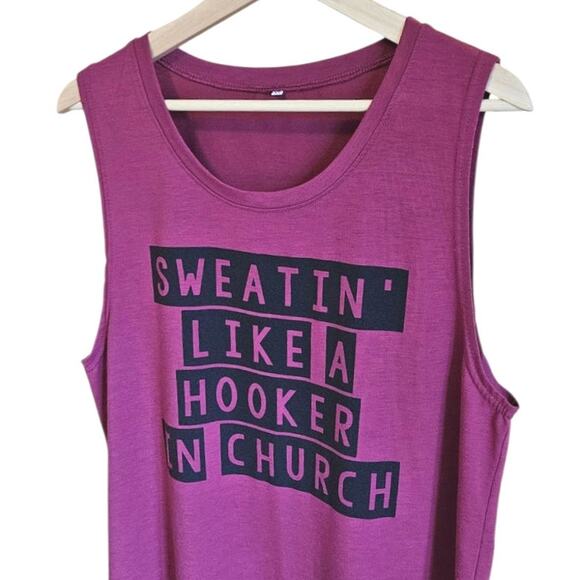 Sweatin' Like a Hooker in Church Tank Top Maroon Women's Size XLarge - Picture 2 of 4